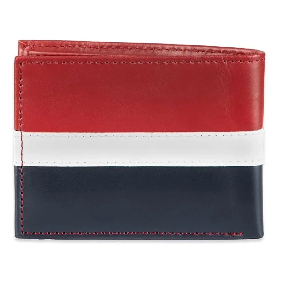 Tommy Hilfiger mens Leather Slim Bifold With Coin Pocket wallets, RED NAVY WHITE